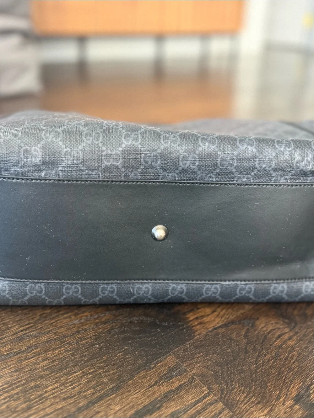 Gucci Black Monogram Diaper Bag with Red and Blue Web Strap